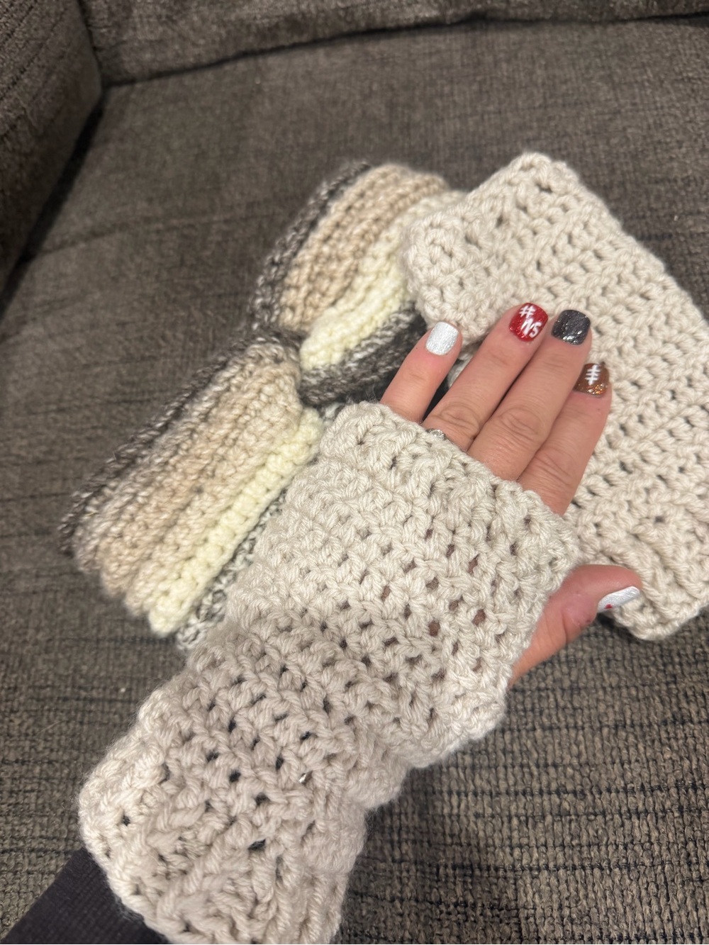 Handmade Cream Crochet Fingerless Gloves and headband- Women Accessories